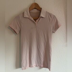 Lululemon Light Peach Striped Athletic Polo Size 6 | athleisure | preppy |